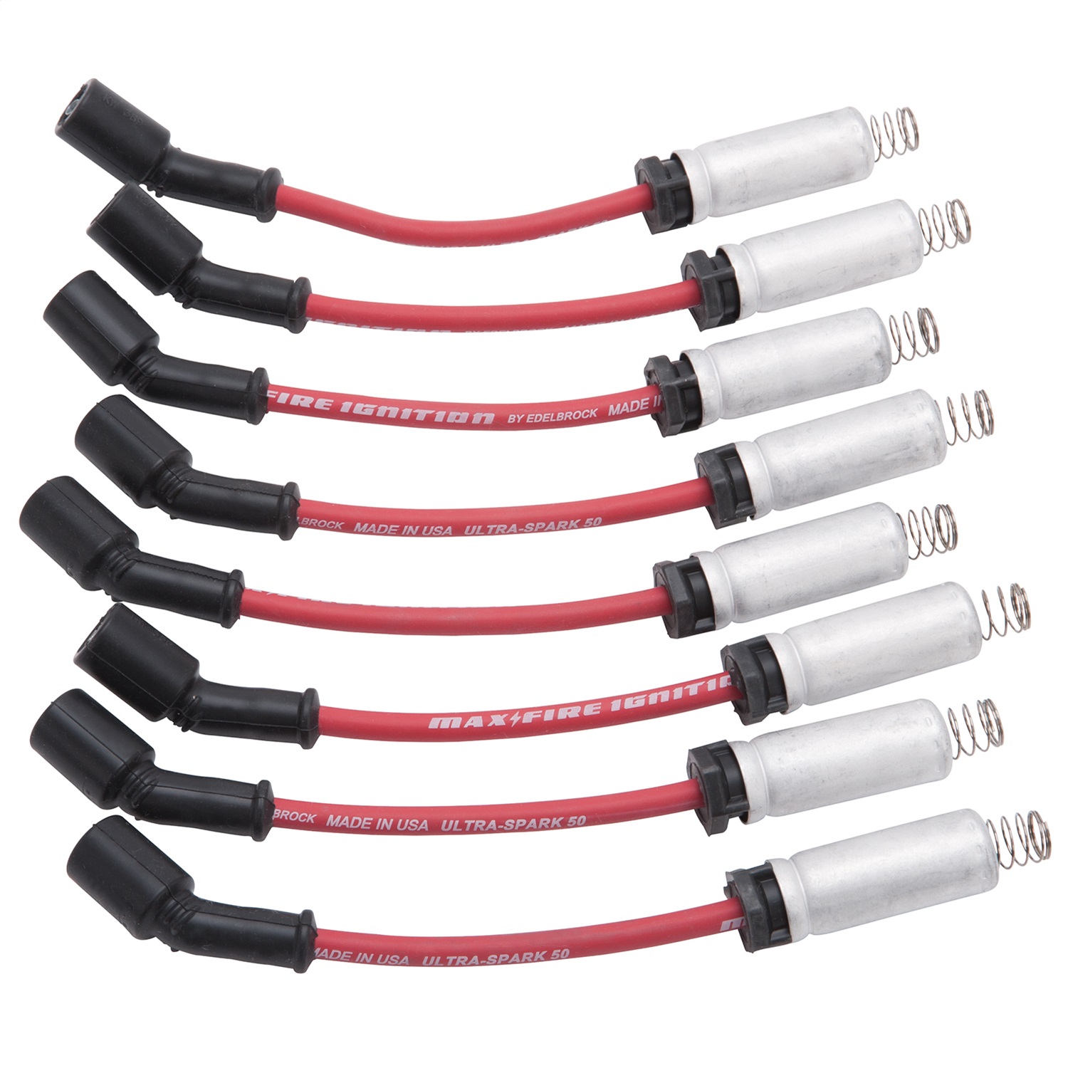 22715 Edelbrock SPARK PLUG WIRE SET; LS CAR KIT w/METAL SLEEVES; 99-15 50 ohm RESISTANCE RED WIR