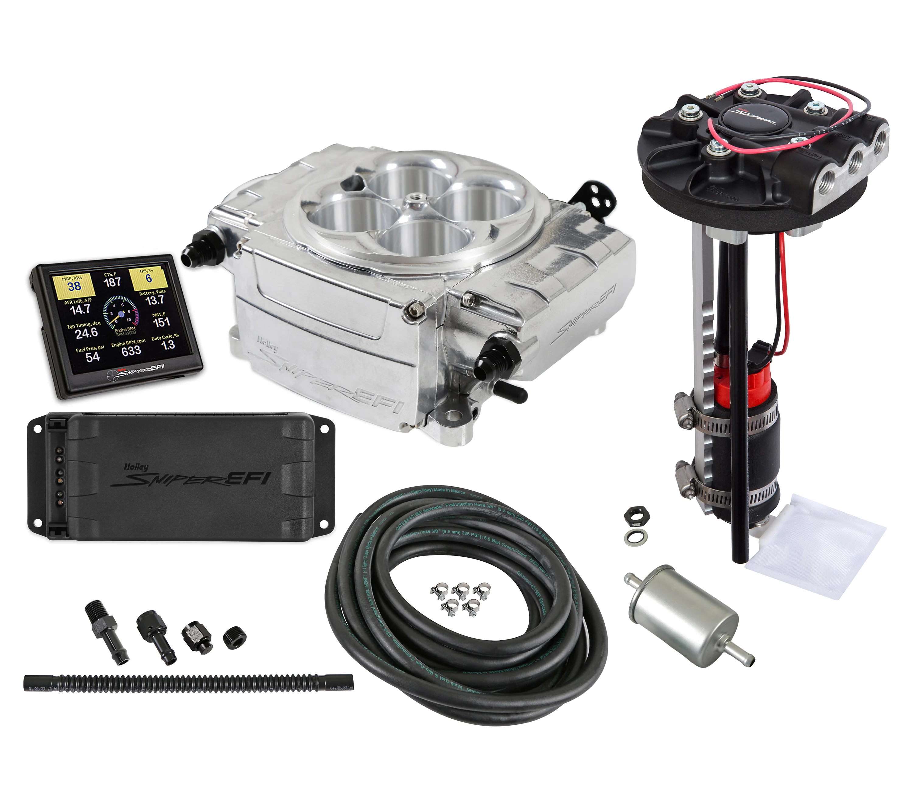 Holley Sniper 2 EFI. Shiny. Returnless Style Drop-In Pump. With PDM