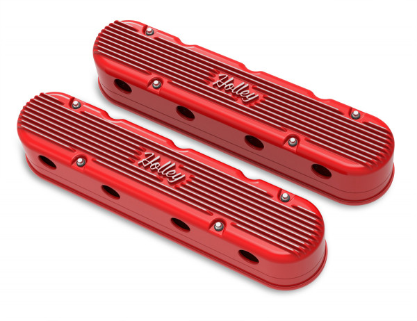 Holley 2-Piece Vintage Series Valve Cover - Gen III/IV LS - Gloss Red Machined
