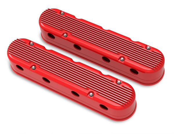 Holley 2-Piece Finned Valve Cover - Gen III/IV LS - Gloss Red Machined