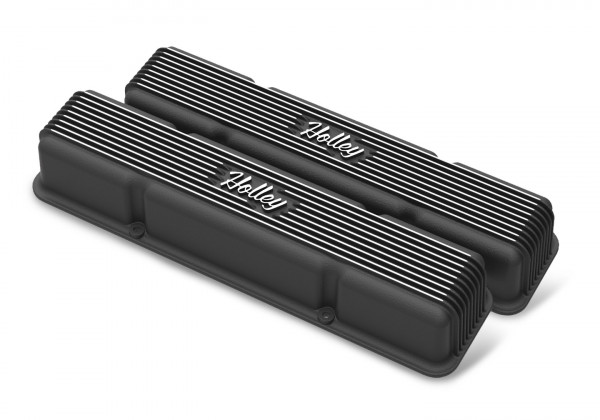 Holley Valve Covers - Vintage Series - Finned - SBC - Satin Black Machined