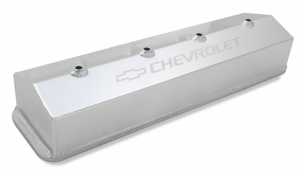 Holley GM Licensed Valve Cover - Track Series - SBC - Fabricated Aluminum - Center Bolt - Silver