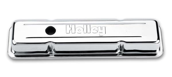 Holley Embossed Valve Cover - SBC - Stamped Steel - Chrome