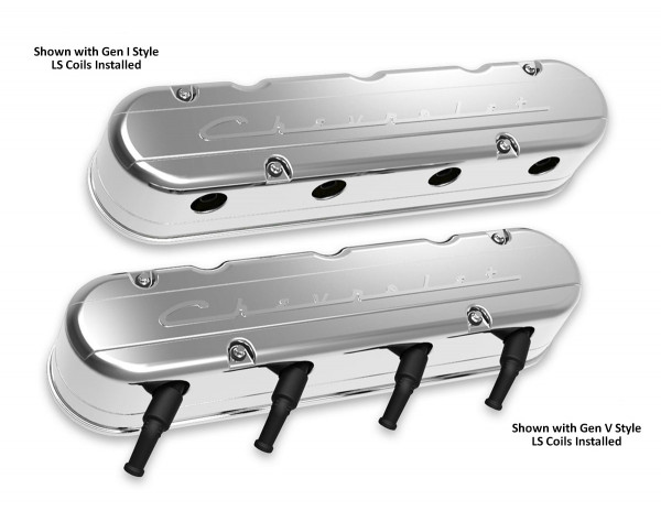 Holley 2-Piece "Chevrolet" Script Valve Cover - Gen III/IV LS - Polished