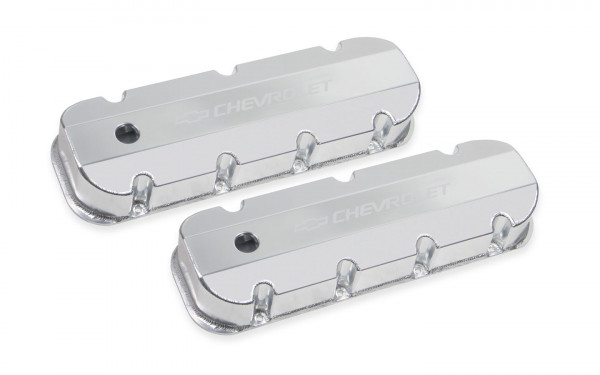 Holley GM Licensed Valve Cover - Track Series - BBC - Fabricated Aluminum - Silver